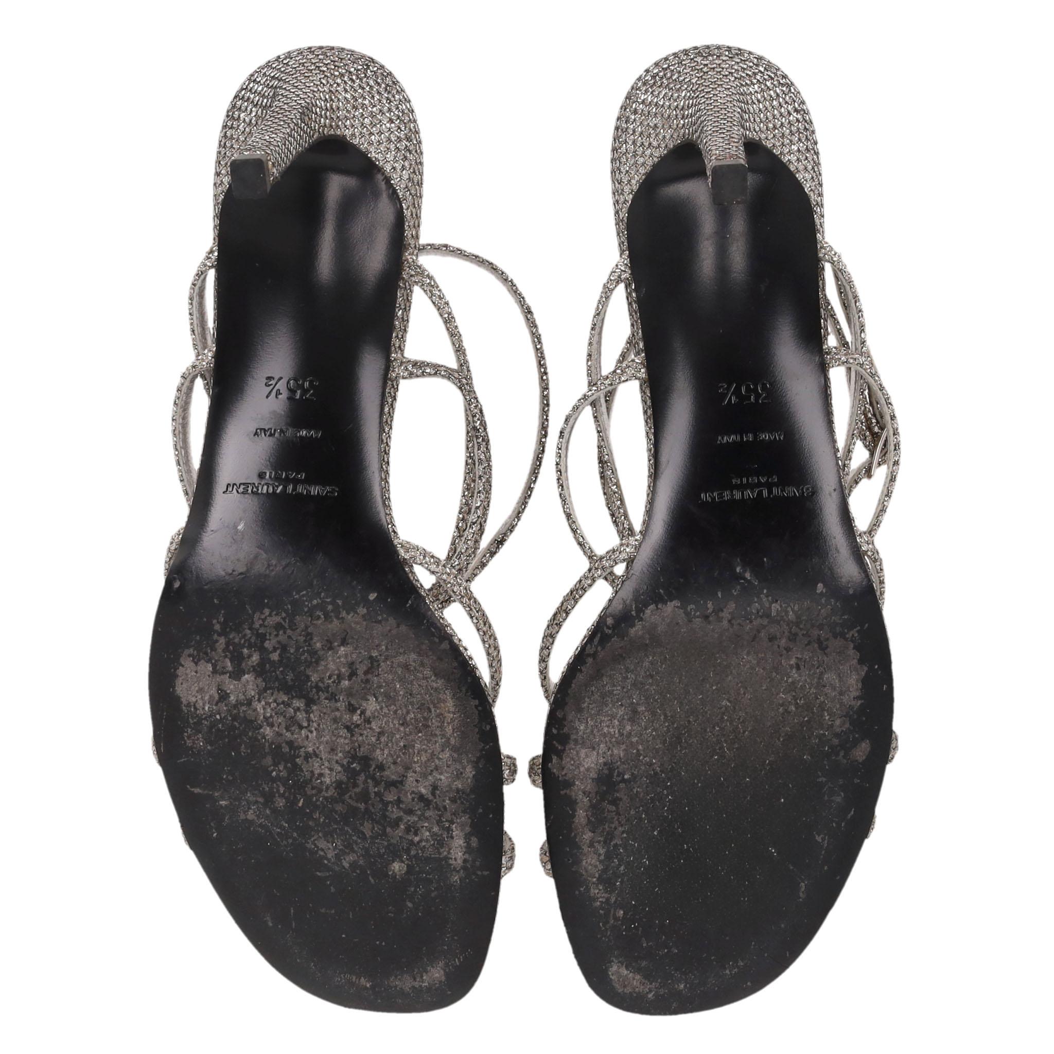 Saint Laurent Glitter Mesh Strappy Sandals Damen im Angebot