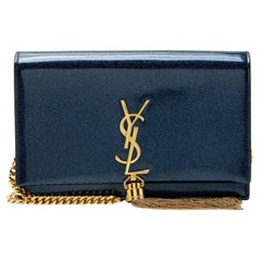 Saint Laurent Glitter Patent Leather Monogram Kate Tassel Chain Wallet