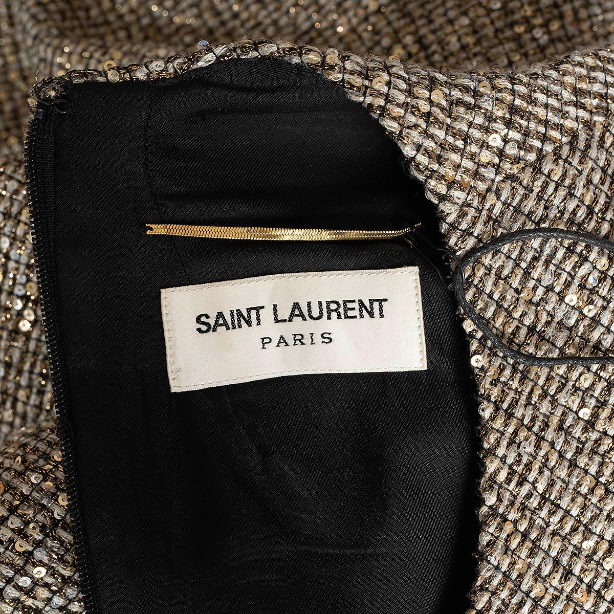 SAINT LAURENT gold 2013 SEQUIN & LUREX TWEED Shift Dress 38 S 3