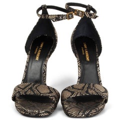 SAINT LAURENT gold black leather FAUX PYTHON DISCO JANE Sandals Shoes 38