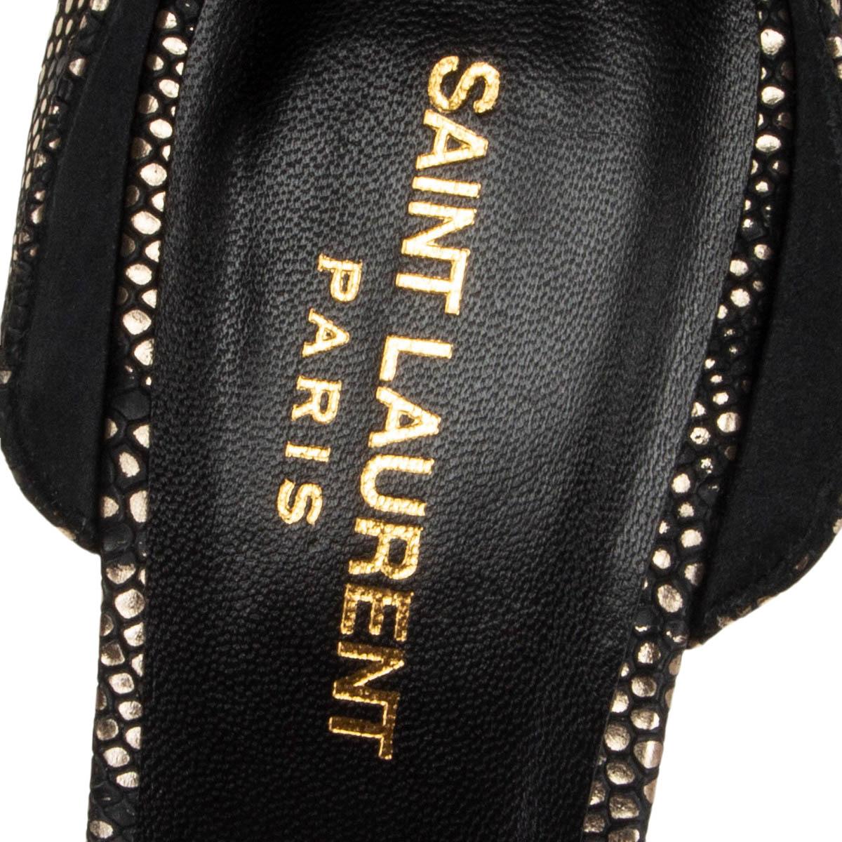 SAINT LAURENT gold black leather FAUX PYTHON DISCO JANE Sandals Shoes 38 In New Condition In Zürich, CH