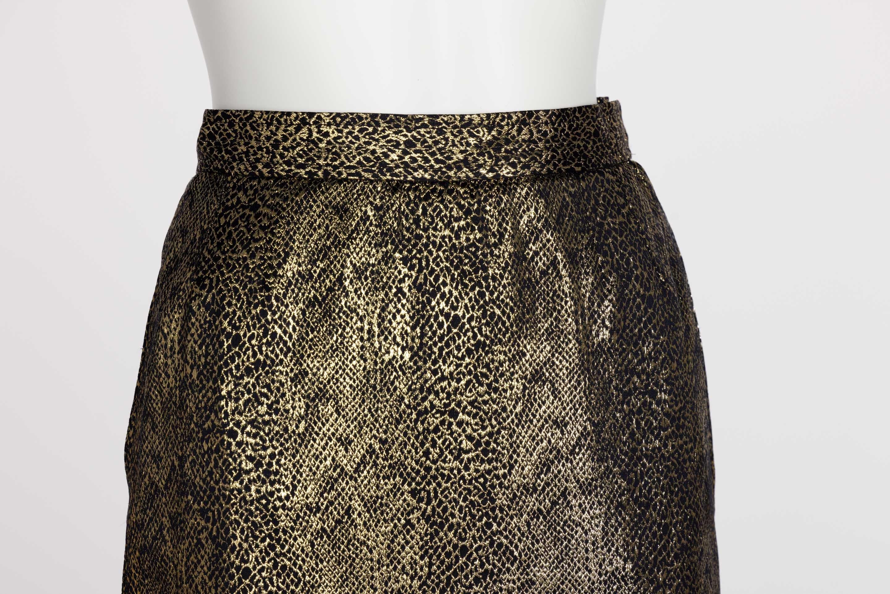 Saint Laurent Gold & Black One Shoulder Top Maxi Skirt Belted Set YSL, 1980s 6