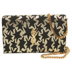 Saint Laurent Gold/Black Star Print Canvas and Canvas Monogram Wallet on Chain