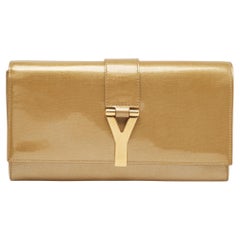 Saint Laurent Gold Coated Canvas Y-Ligne Clutch