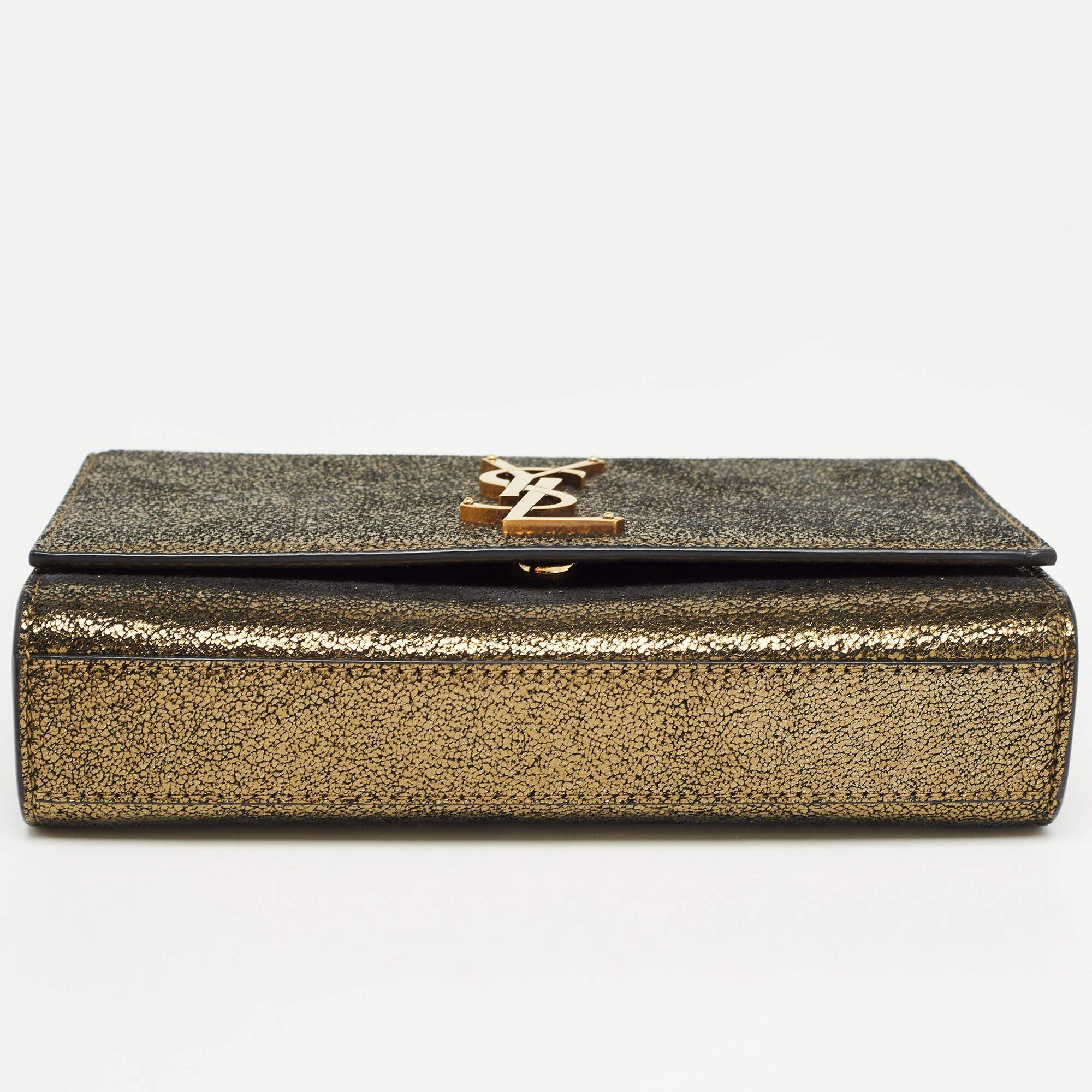 Saint Laurent Gold Crackled Leather New Small Kate Wallet on Chain 1