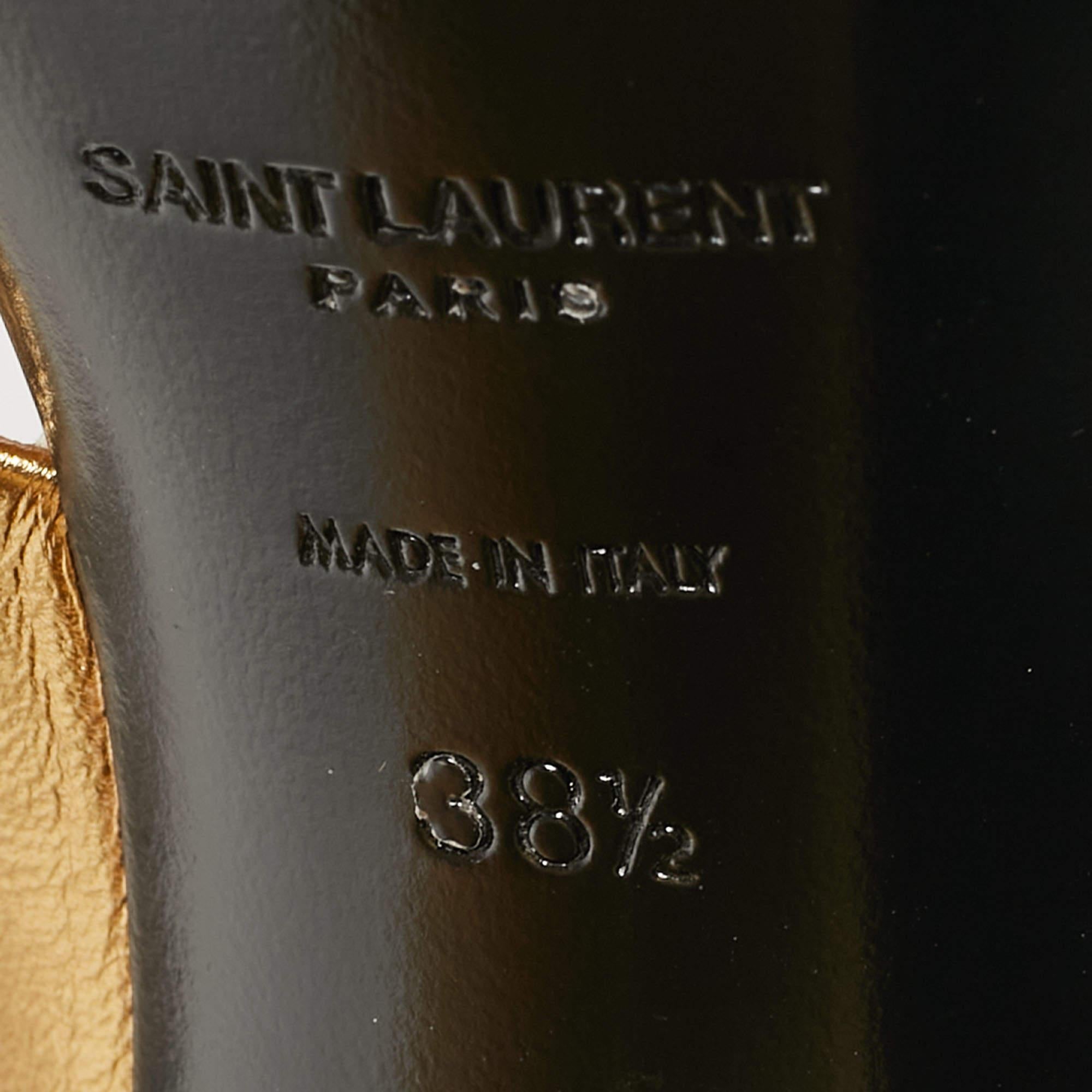 Saint Laurent Gold Gold Leather Bianca Slides Size 38.5 For Sale 3