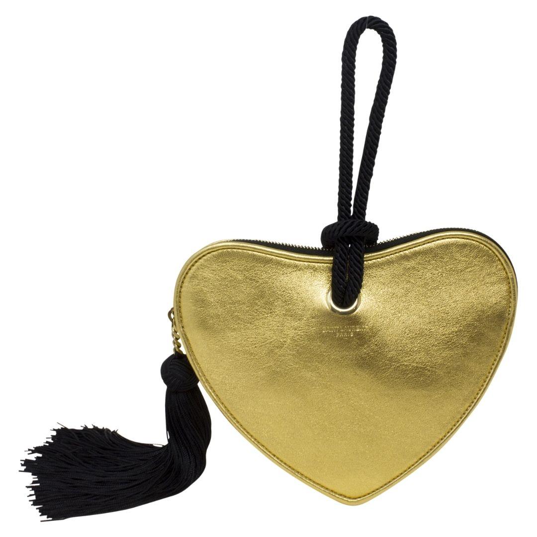 Brown Saint Laurent Gold Heart Tassel Evening Bag For Sale