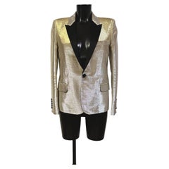 Saint Laurent Giacca da Smoking Iconic in Lamé Oro e Nero
