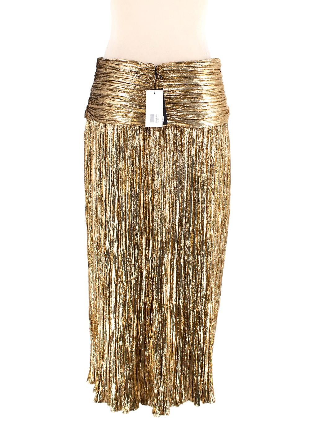 Saint Laurent Gold Lame Pleated Midi Skirt