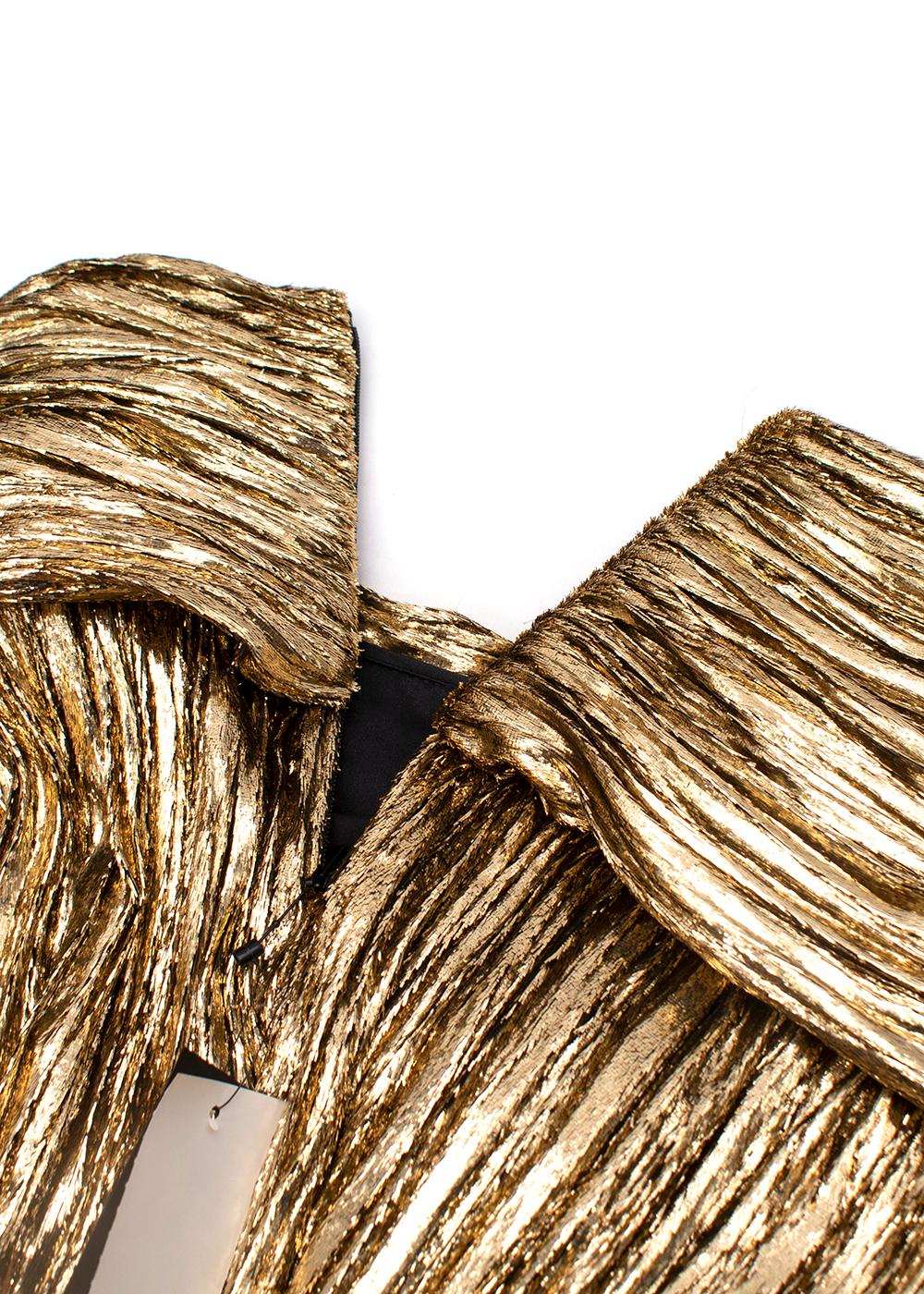 Brown Saint Laurent Gold Lame Pleated Midi Skirt