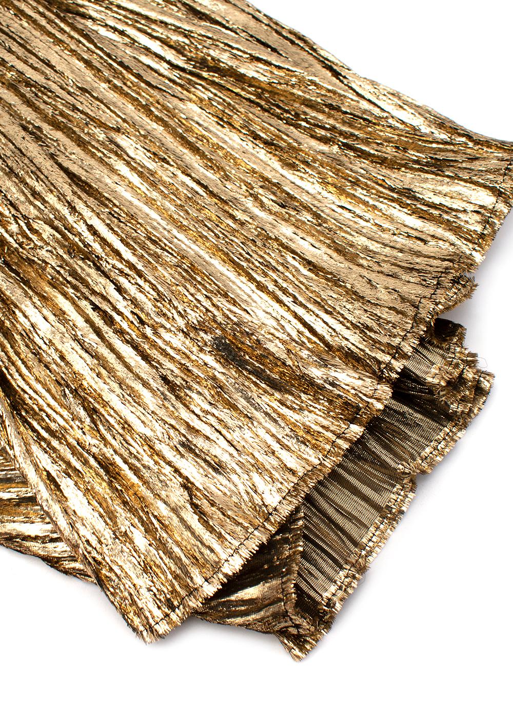 Saint Laurent Gold Lame Pleated Midi Skirt In Excellent Condition In London, GB