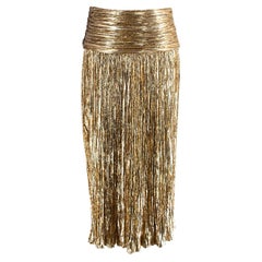 Saint Laurent Gold Lame Pleated Midi Skirt