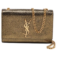 Saint Laurent Gold Laminated Crinkled Leather New Small Kate Wallet on Chain