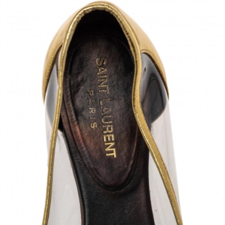 Saint Laurent Gold Leather And PVC Ballet Flats Size 39.5 For Sale 1