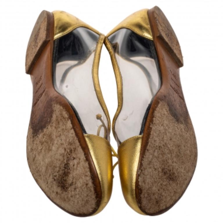 Saint Laurent Gold Leather And PVC Ballet Flats Size 39.5 For Sale 3