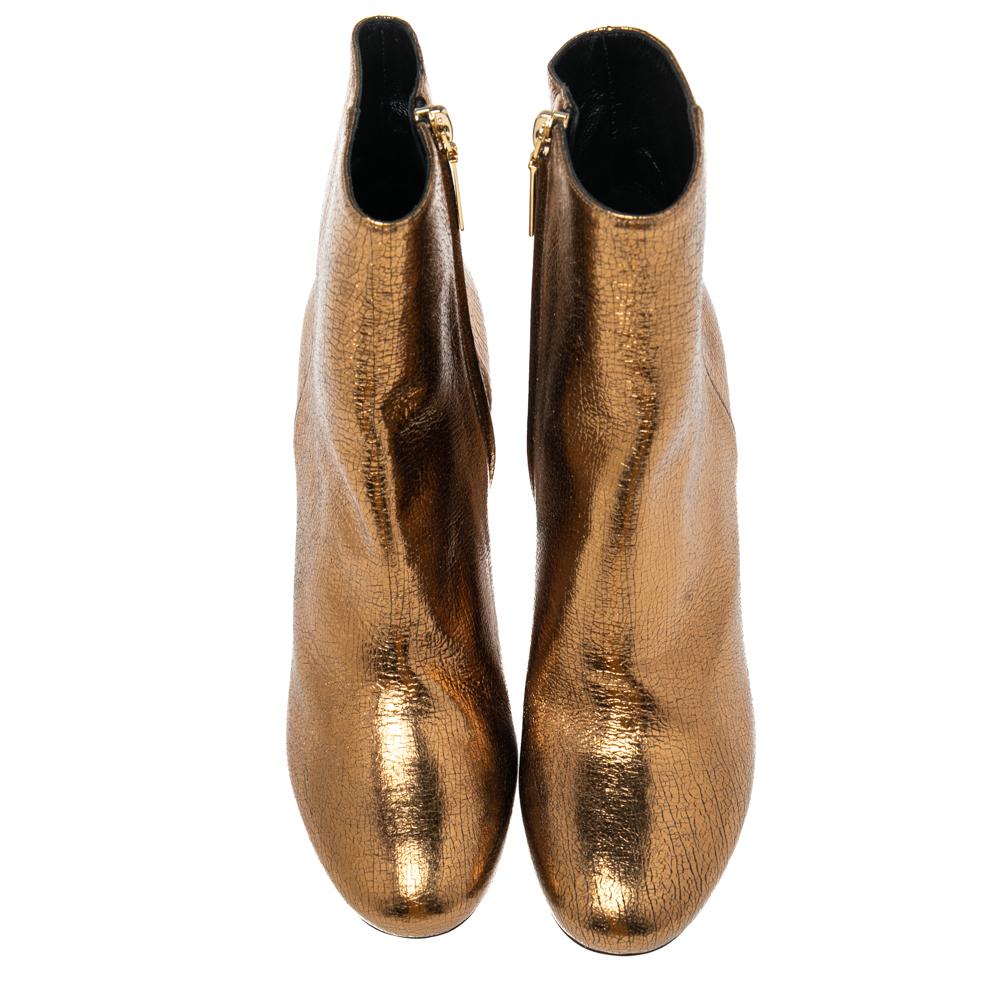 Women's Saint Laurent Gold Leather Ankle Boots Size 37