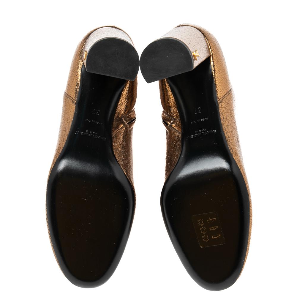 Saint Laurent Gold Leather Ankle Boots Size 37 2