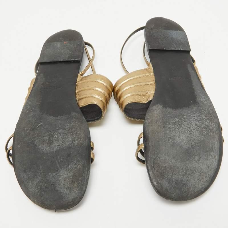 Saint Laurent Gold Leather Ankle Strap Flats Size 41 1
