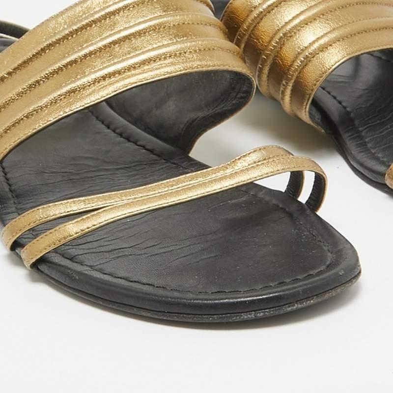 Saint Laurent Gold Leather Ankle Strap Flats Size 41 2