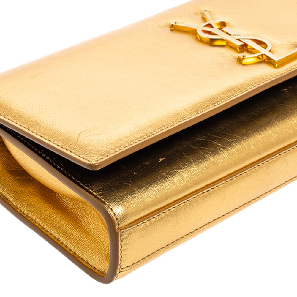 Saint Laurent Gold Leather Cassandre Clutch 1
