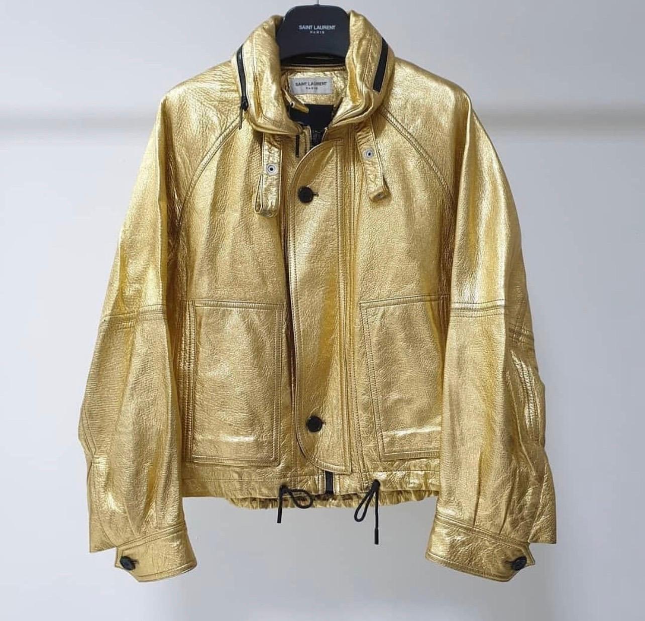 Brown Saint Laurent Gold leather jacket 