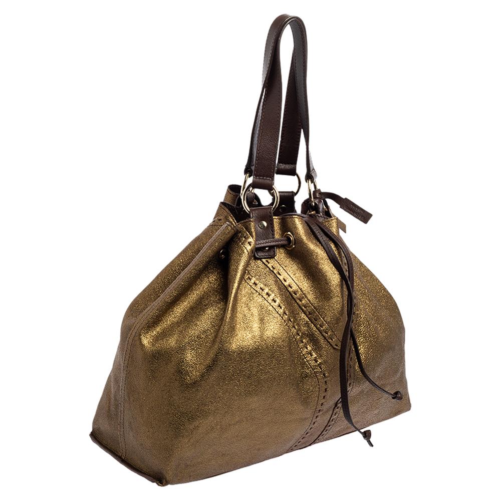 Brown Saint Laurent Gold Leather Large Reversible Double Sac Y Tote