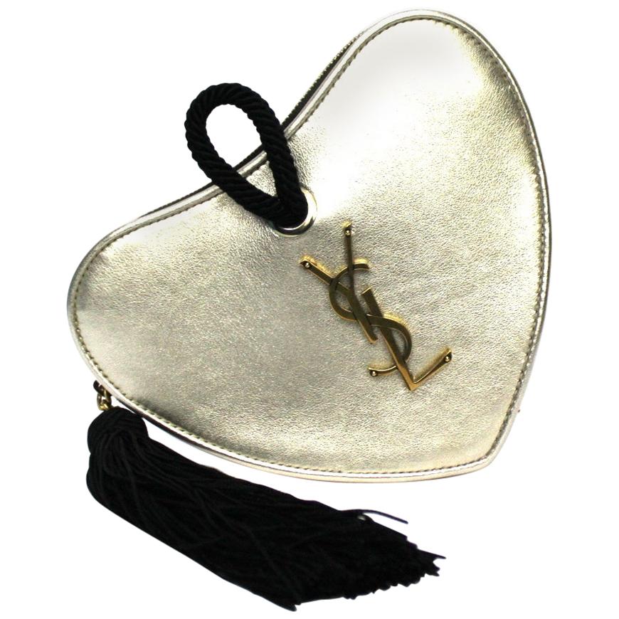 Saint Laurent Gold Leather Sac Coeur Bag