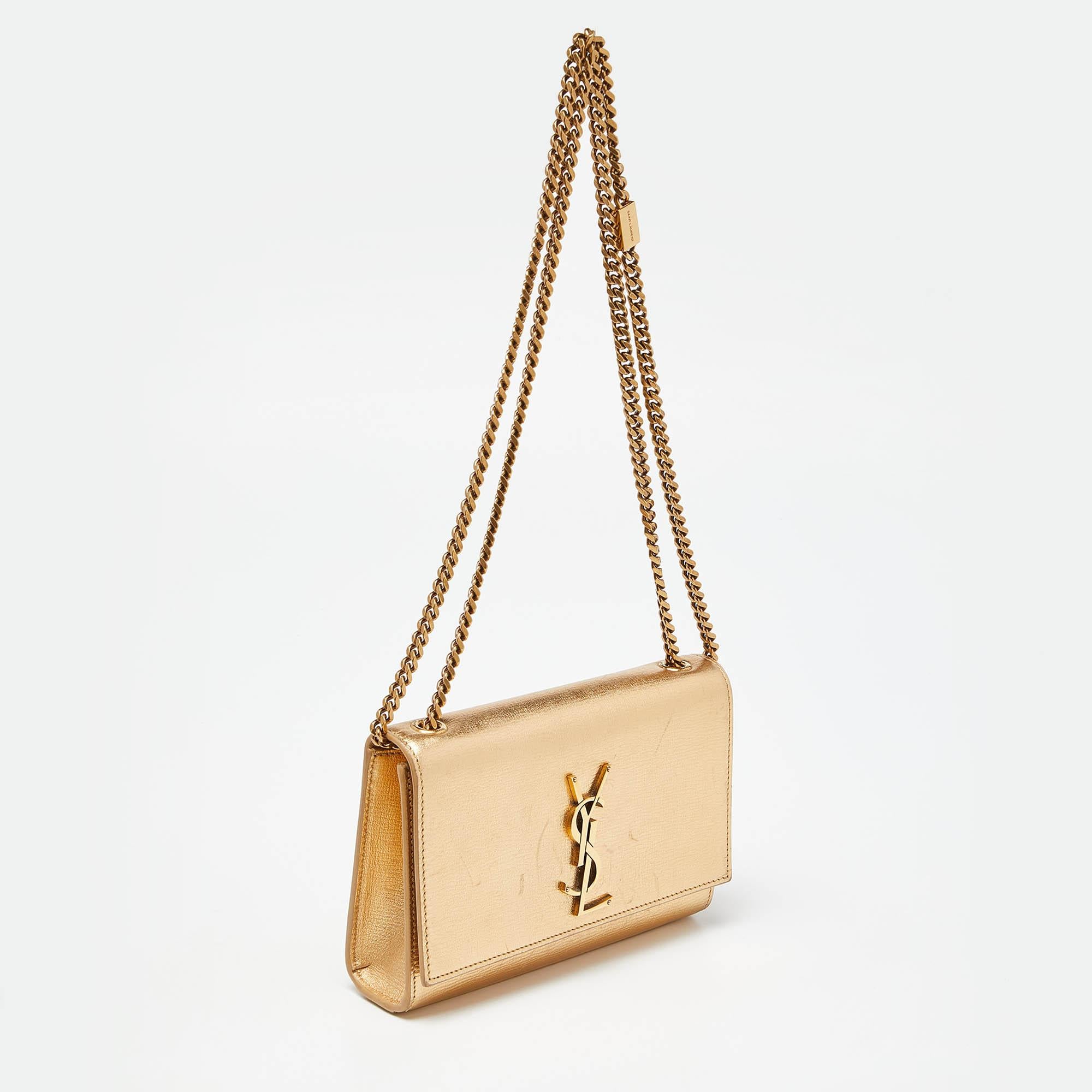 Saint Laurent Gold Leather Small Monogram Kate Chain Bag In Fair Condition In Dubai, Al Qouz 2
