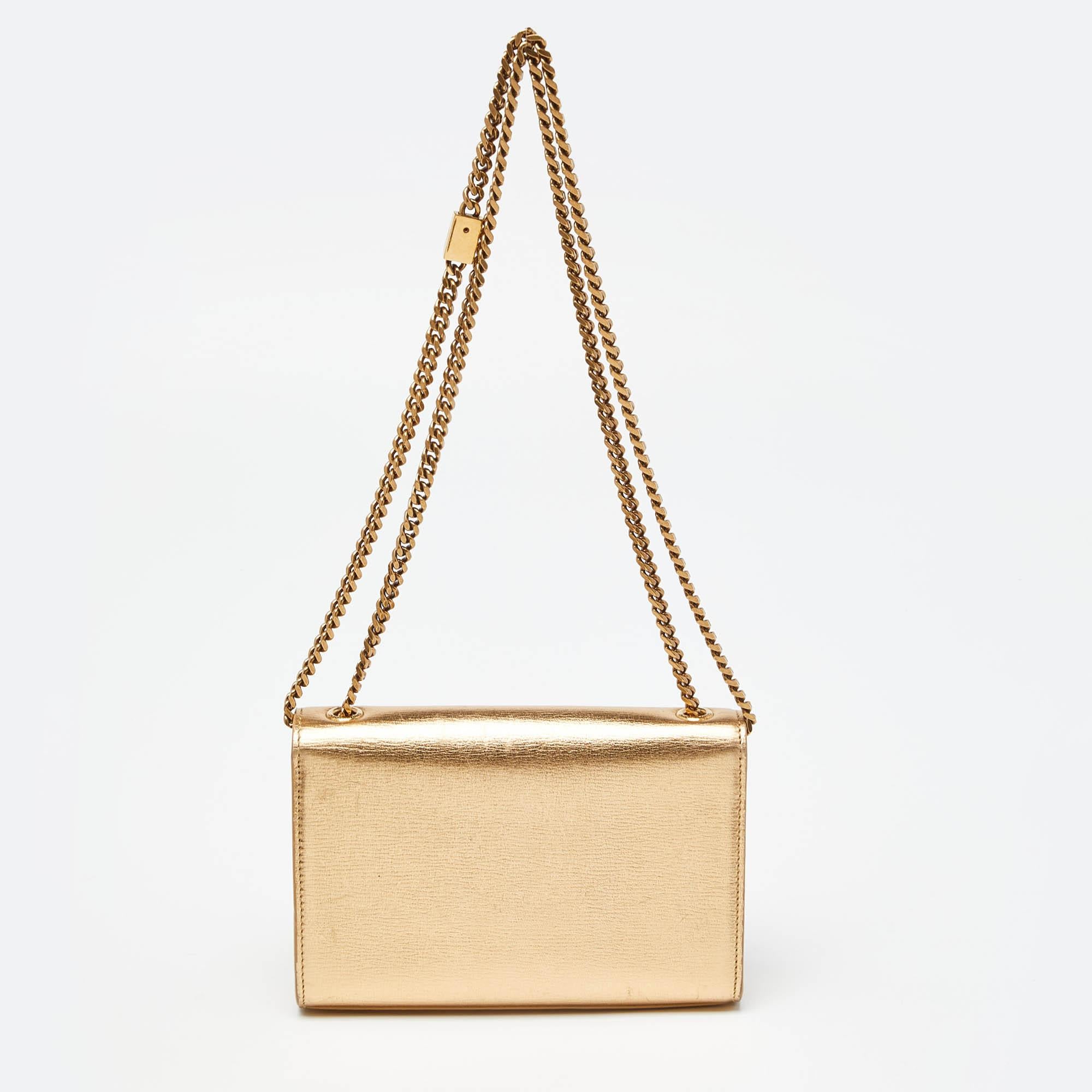 Women's Saint Laurent Gold Leather Small Monogram Kate Chain Bag
