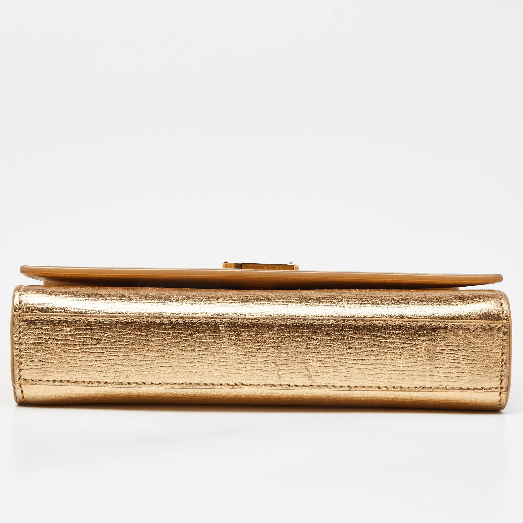 Saint Laurent Gold Leather Small Monogram Kate Chain Bag 2