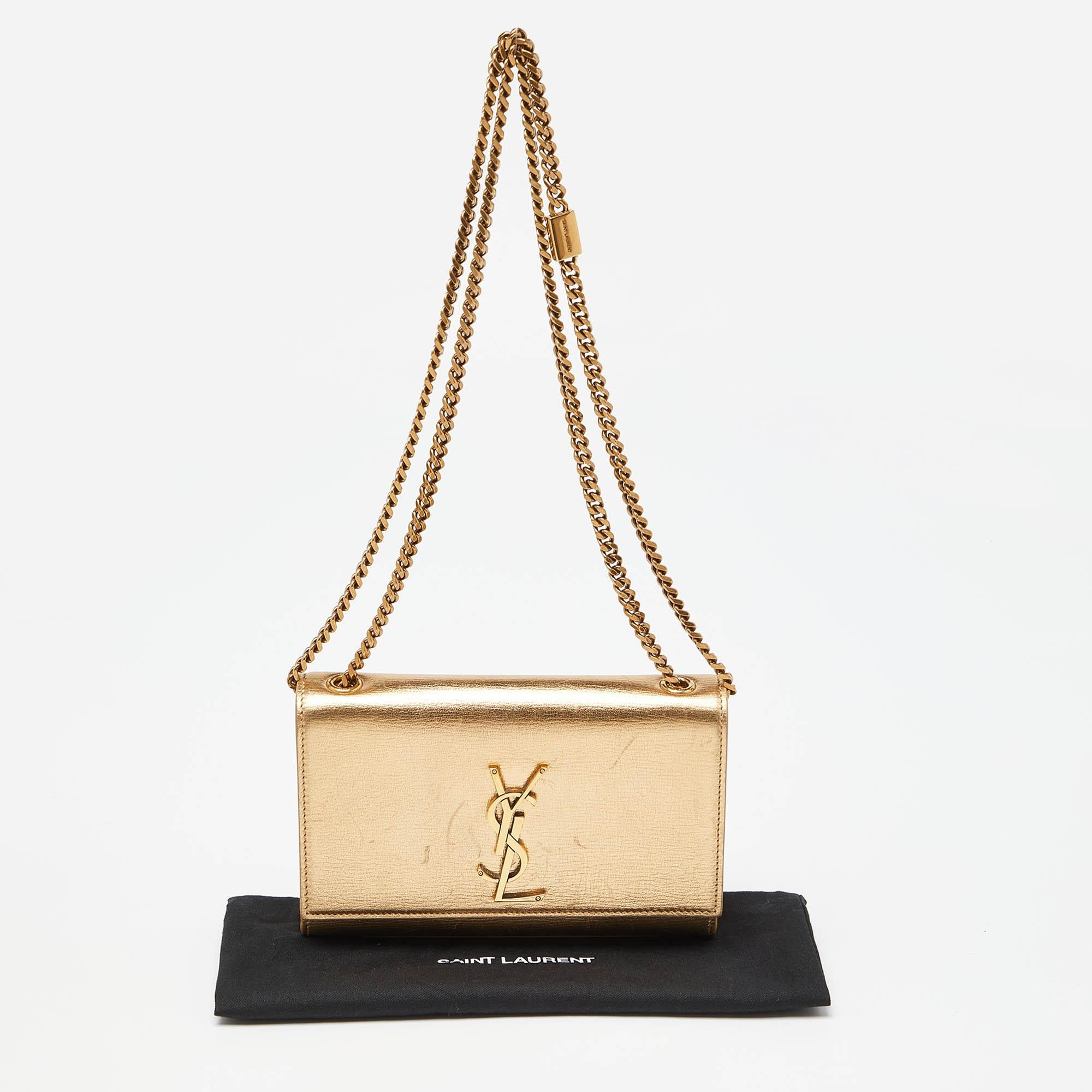 Saint Laurent Gold Leather Small Monogram Kate Chain Bag 5
