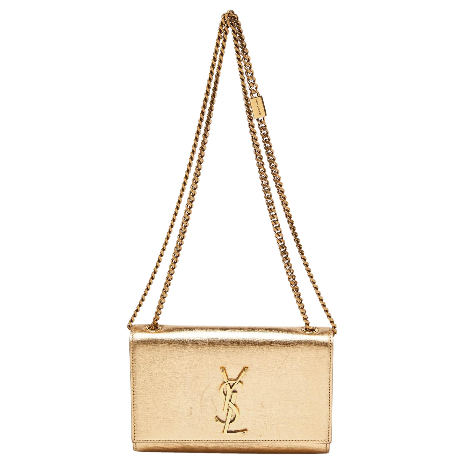 Saint Laurent Gold Leather Small Monogram Kate Chain Bag