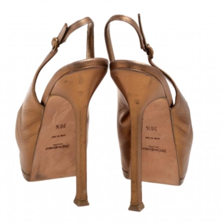 Saint Laurent Gold Leather Tribtoo Slingback Sandals Size 36.5 For Sale 1