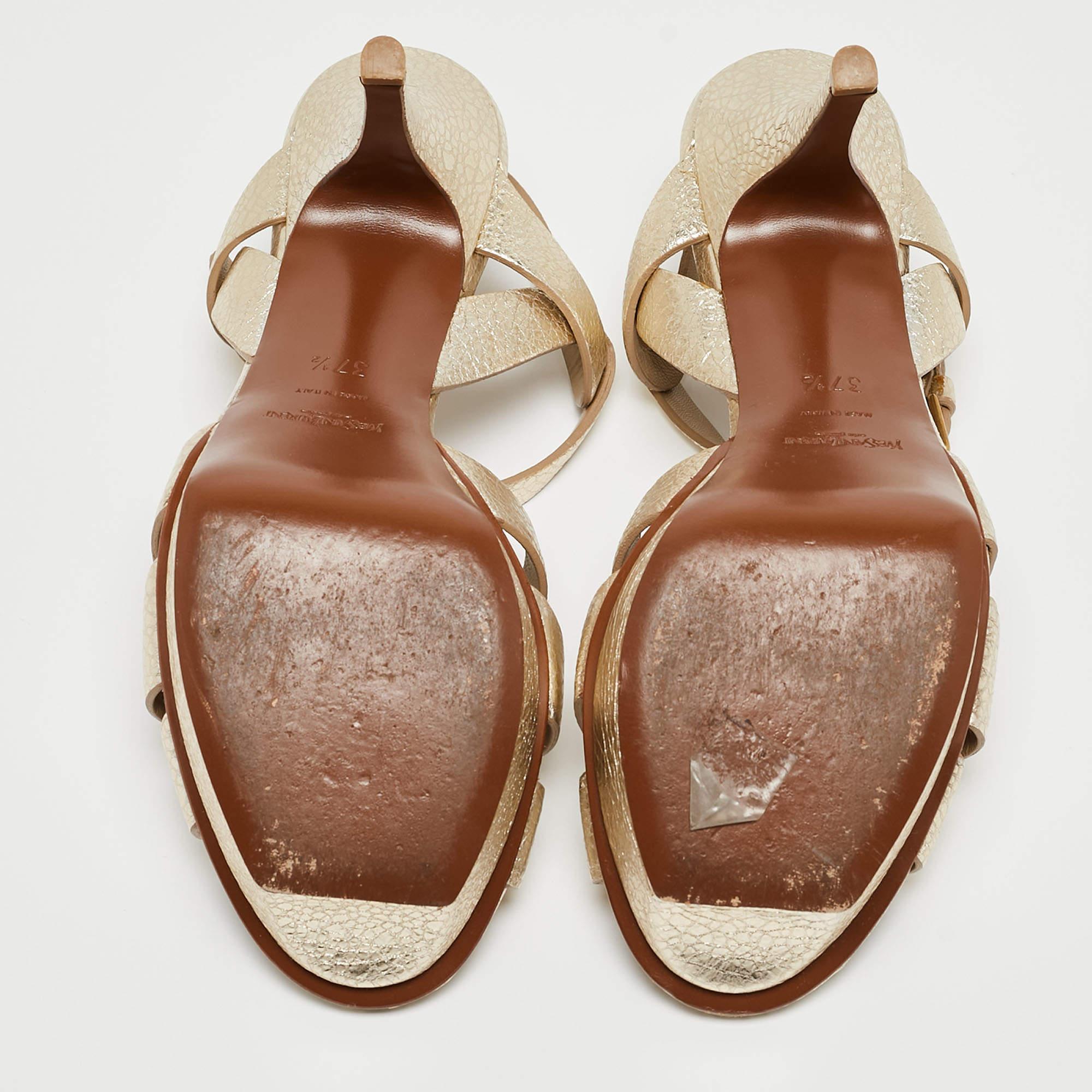 Saint Laurent Gold Leather Tribute Sandals Size 37.5 4