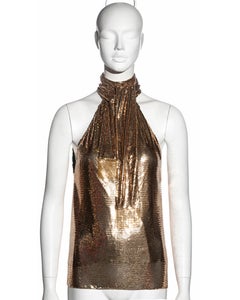 Saint Laurent gold metal mesh evening top, pf 2021