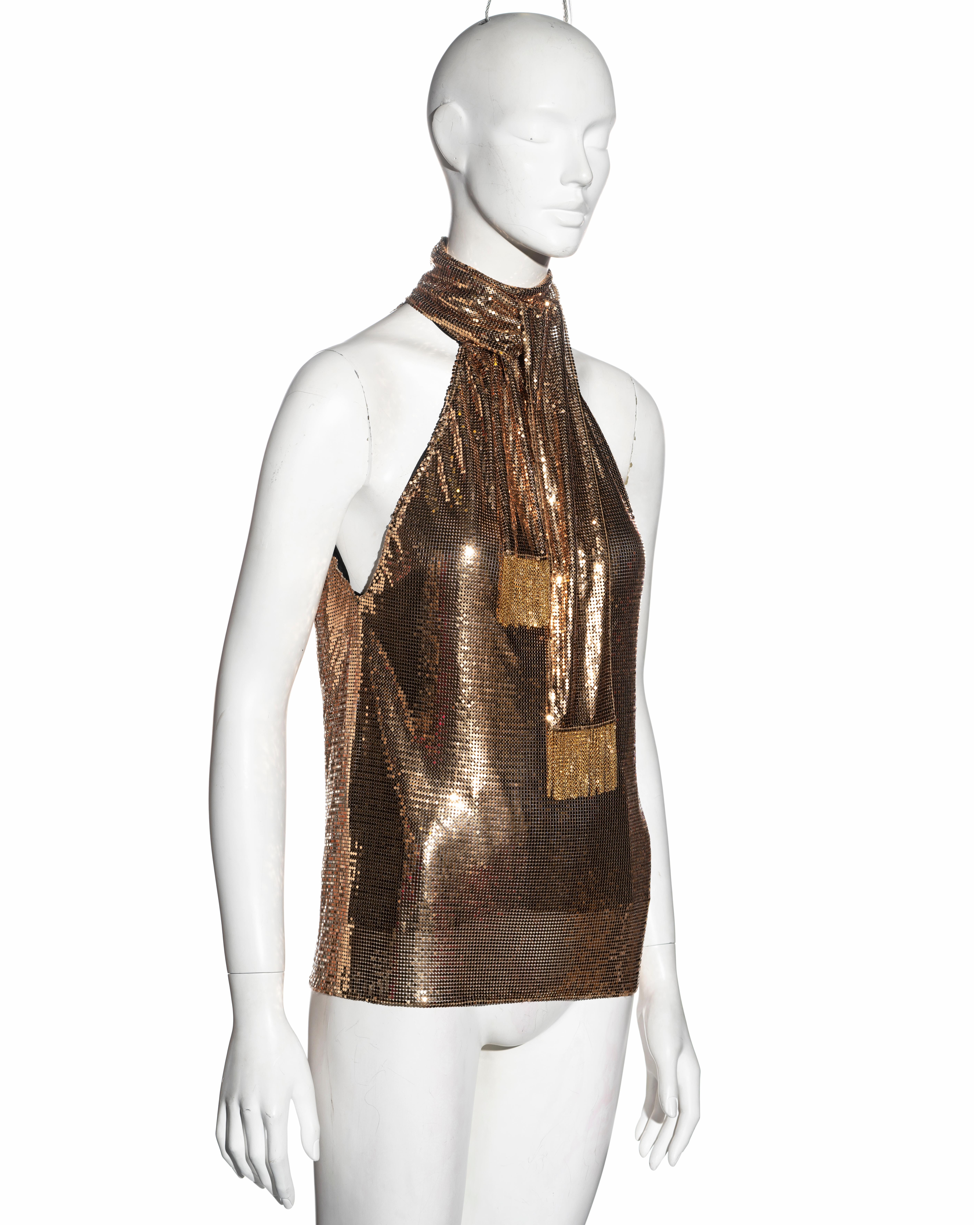 Saint Laurent top da sera in maglia metallica dorata, pf 2021 in vendita 4