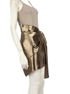 Saint Laurent Gold Metallic Bow Detail Mini Skirt Size M
