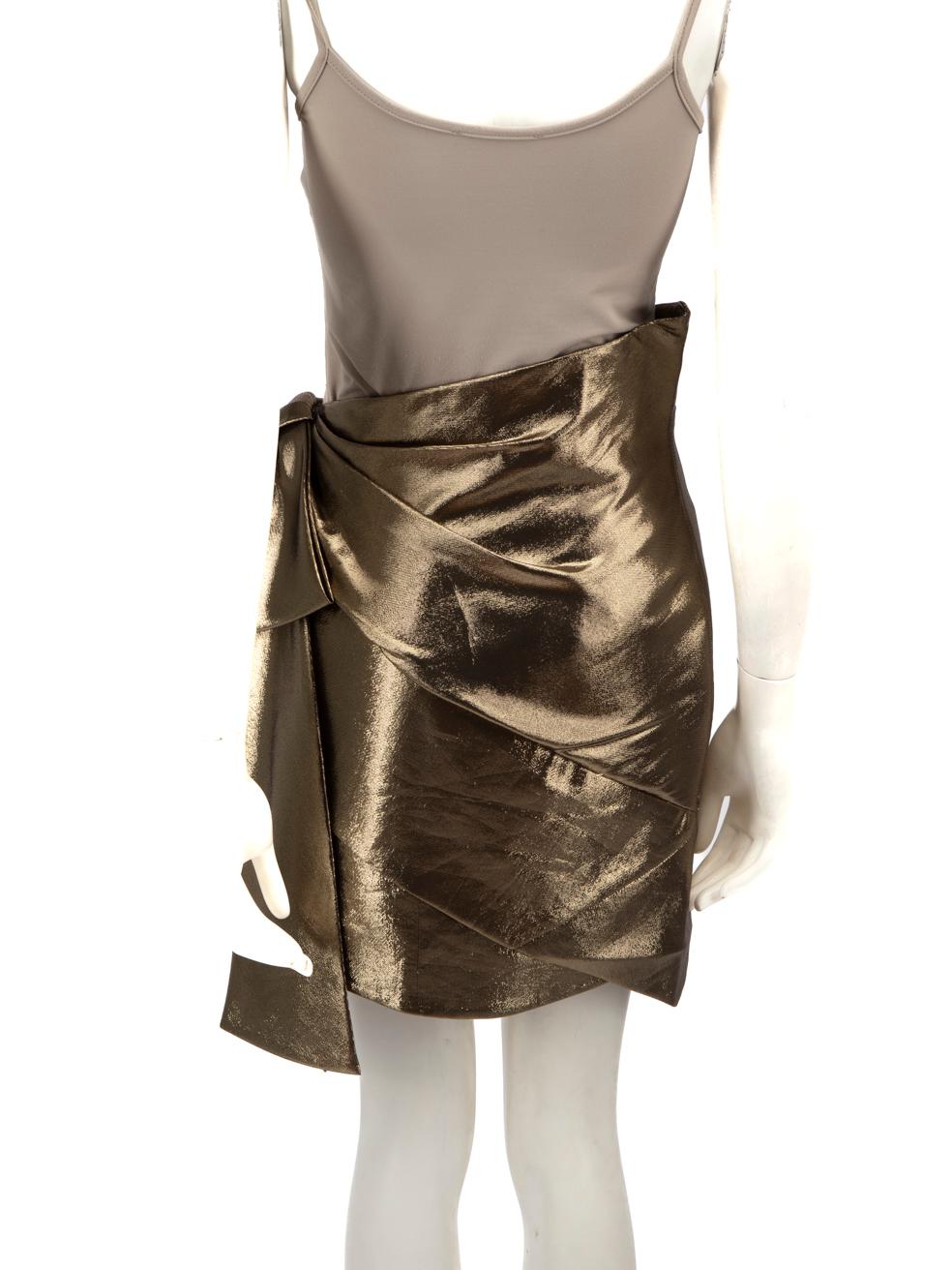 Brown Saint Laurent Gold Metallic Bow Detail Mini Skirt Size M