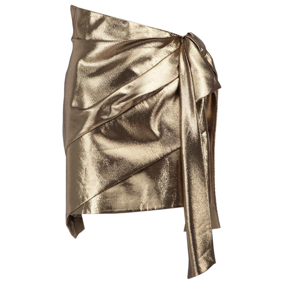 Saint Laurent Gold Metallic Bow Detail Mini Skirt Size M