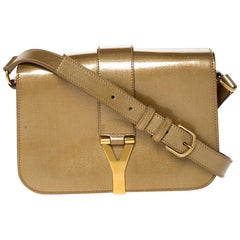 Saint Laurent Gold Patent Leather Medium Chyc Flap Bag