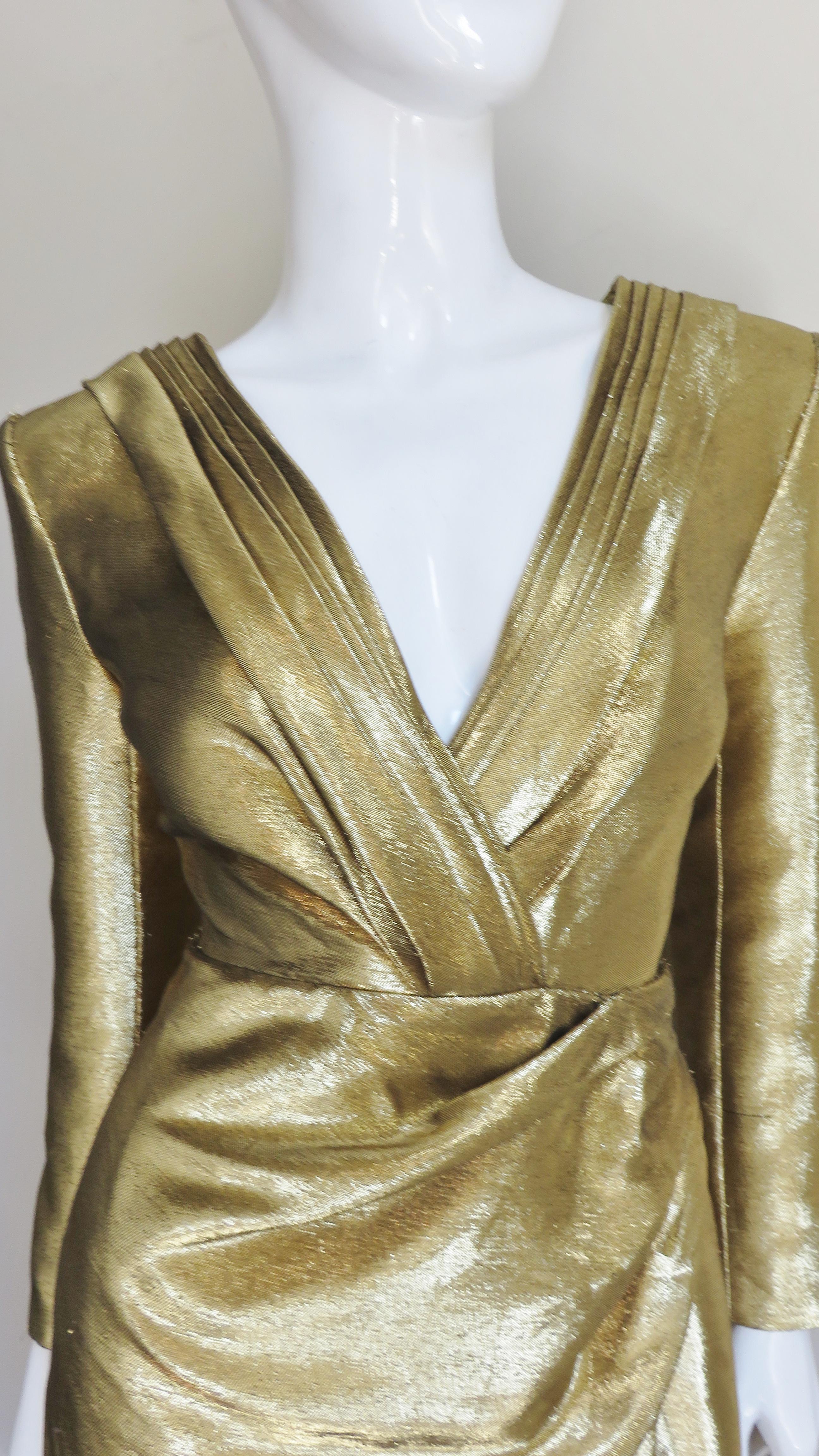 gold wrap dress with sleeves