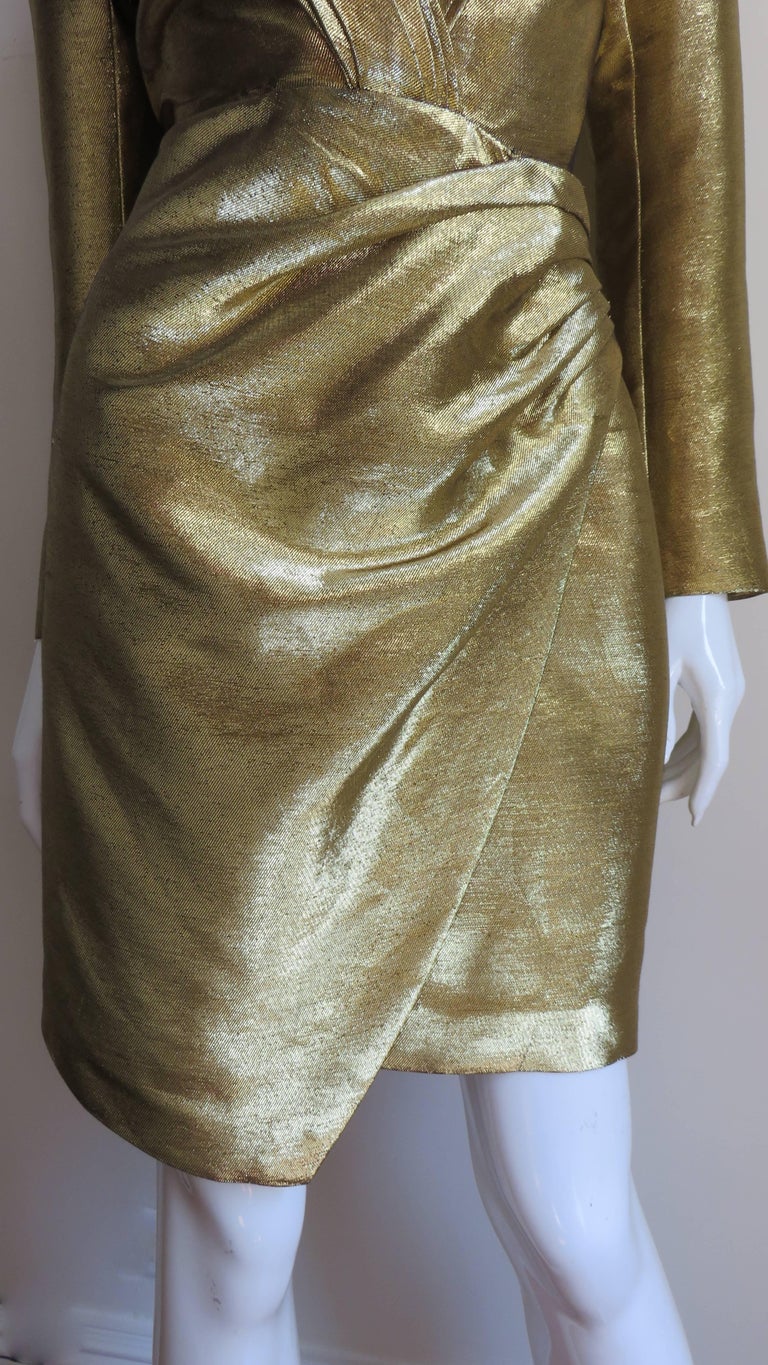 Saint Laurent Gold Wrap Dress S/S 2014 For Sale at 1stDibs | saint laurent  gold dress, gold wrap dress with sleeves, yves saint laurent gold dress