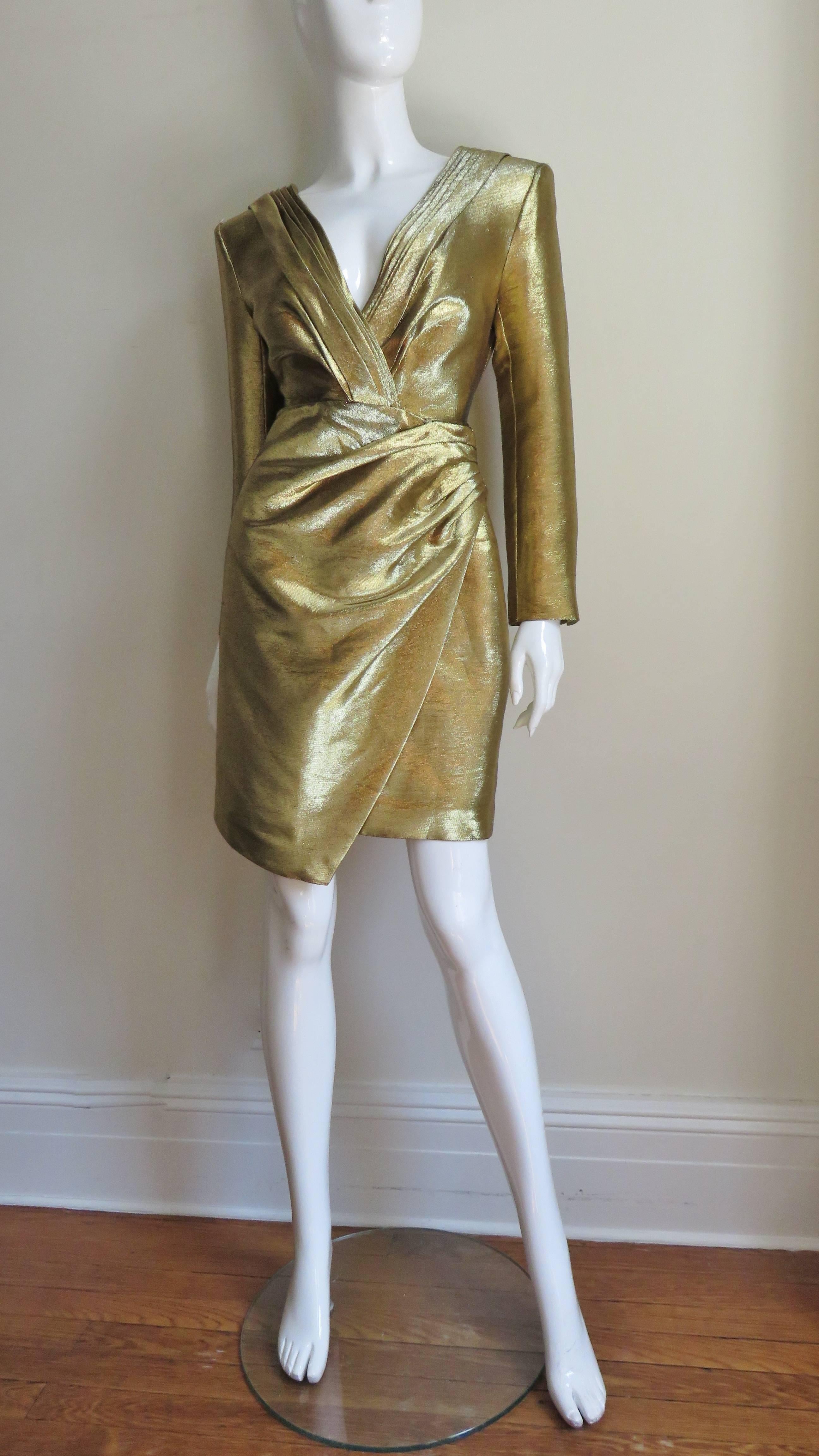 Saint Laurent Gold Wrap Dress S/S 2014 In Good Condition For Sale In Water Mill, NY