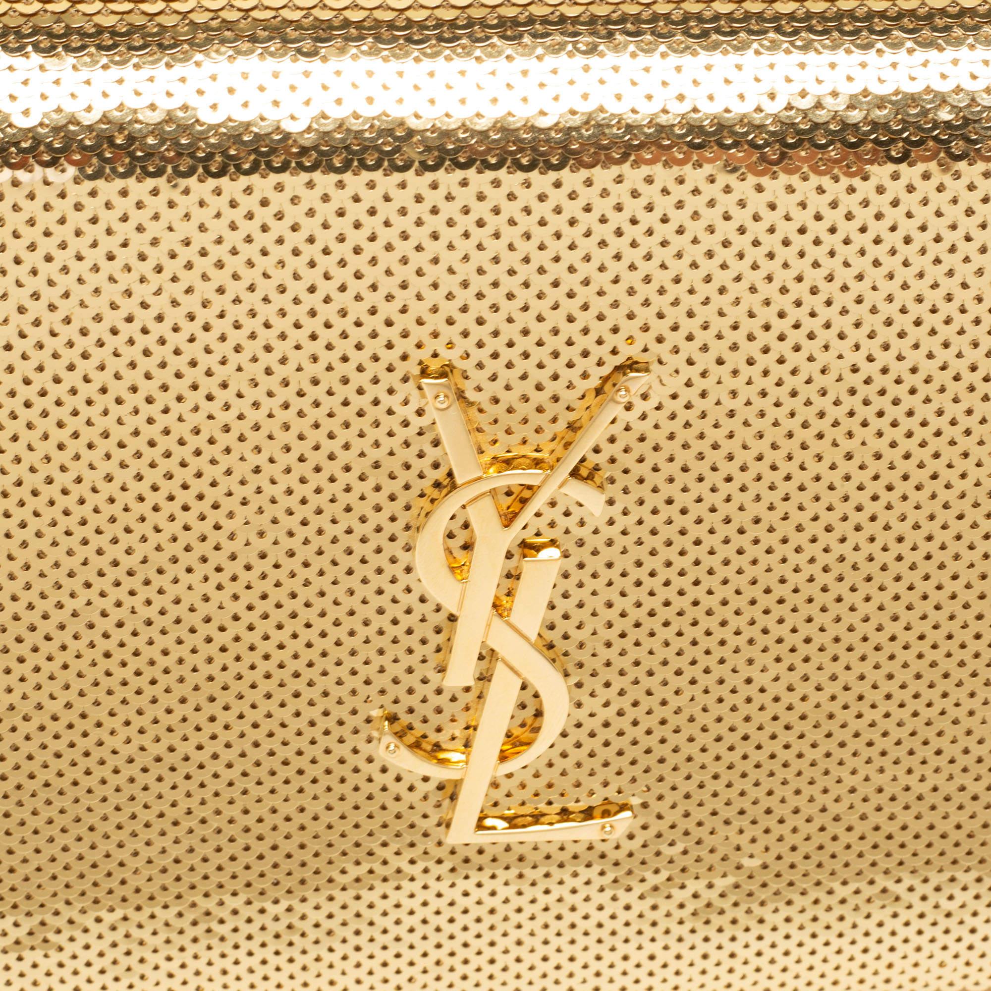 Saint Laurent Gold Sequin and Satin Monogram Wallet On Chain 2