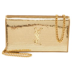 Saint Laurent Gold Sequin and Satin Monogram Wallet On Chain