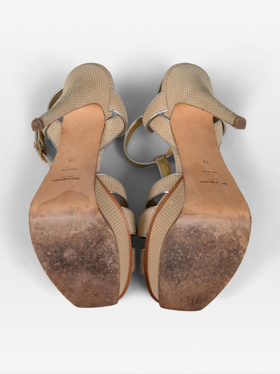 Saint Laurent Gold Suede Tribute Sandals Size IT 39 In Good Condition In London, GB