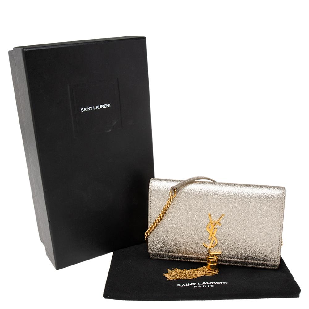 Saint Laurent Gold Textured Leather Kate Tassel Wallet on Chain 5
