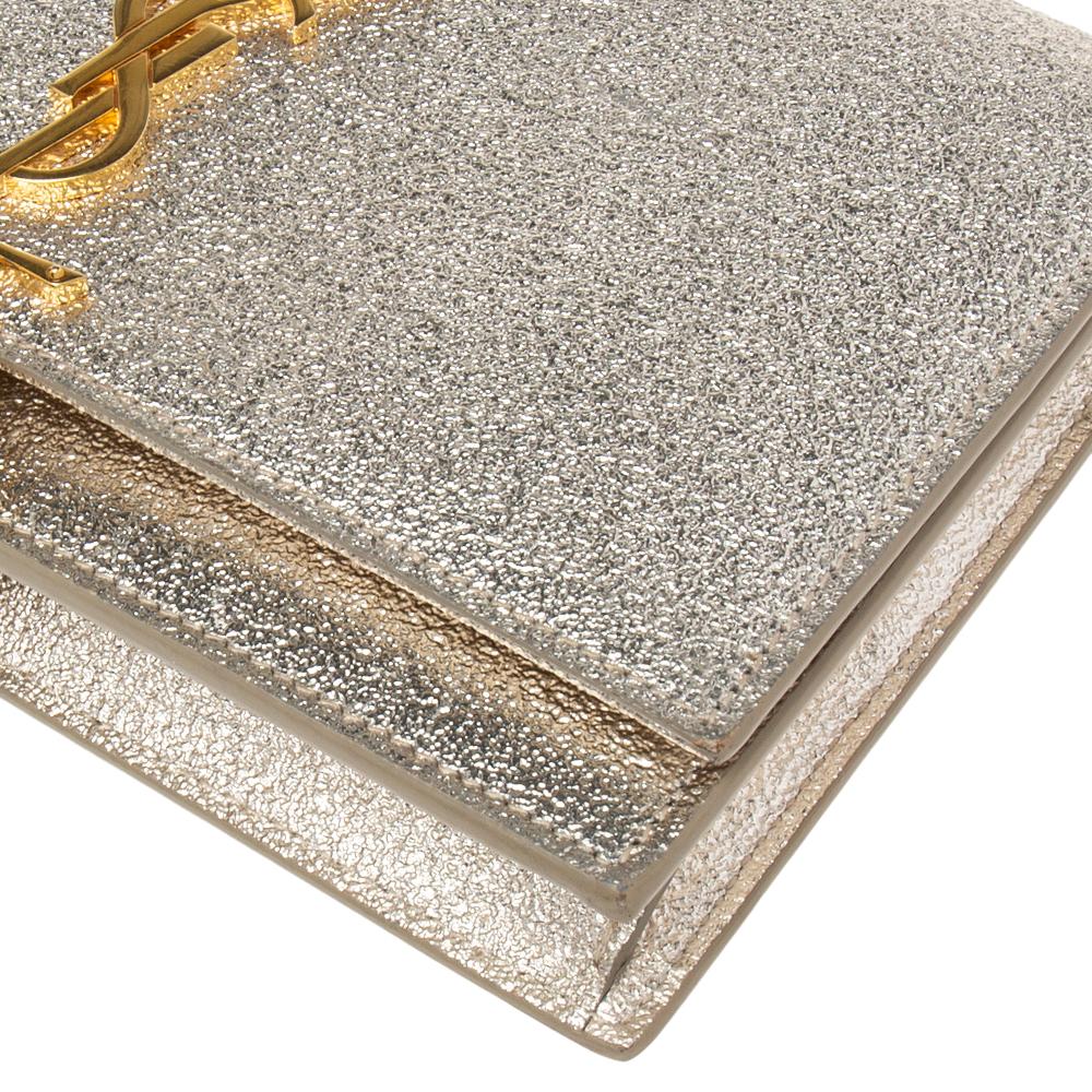 Saint Laurent Gold Textured Leather Kate Tassel Wallet on Chain 1