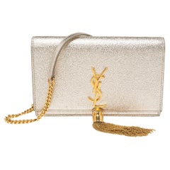 Saint Laurent Gold Textured Leather Kate Tassel Wallet on Chain