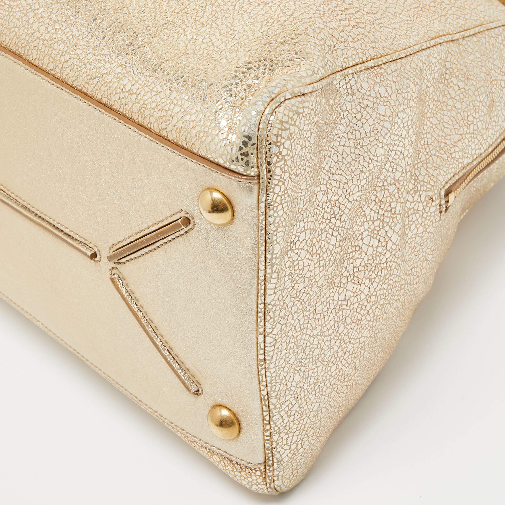 Saint Laurent Gold Textured Leather Medium Majorelle Bag For Sale 6